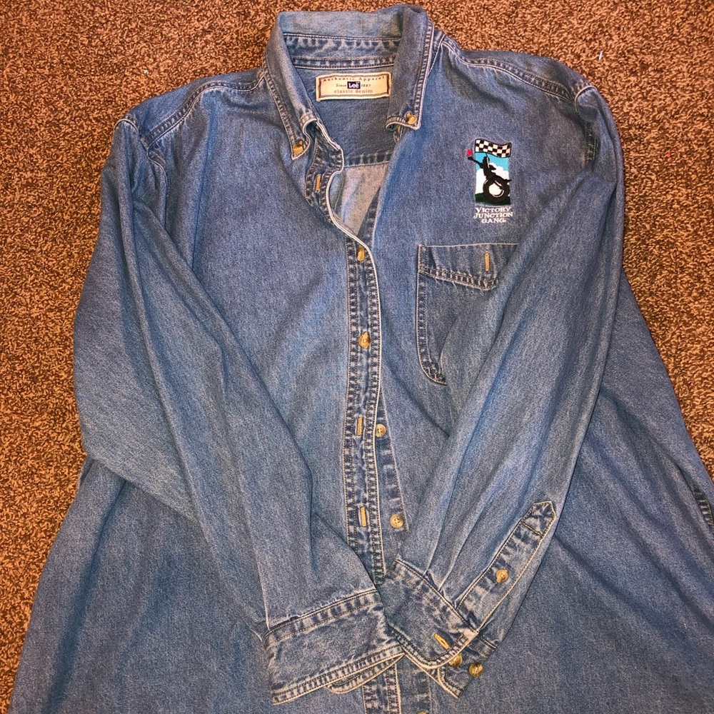 Vintage Lee Authentic Apparel Denim Button Down Shirt size XL